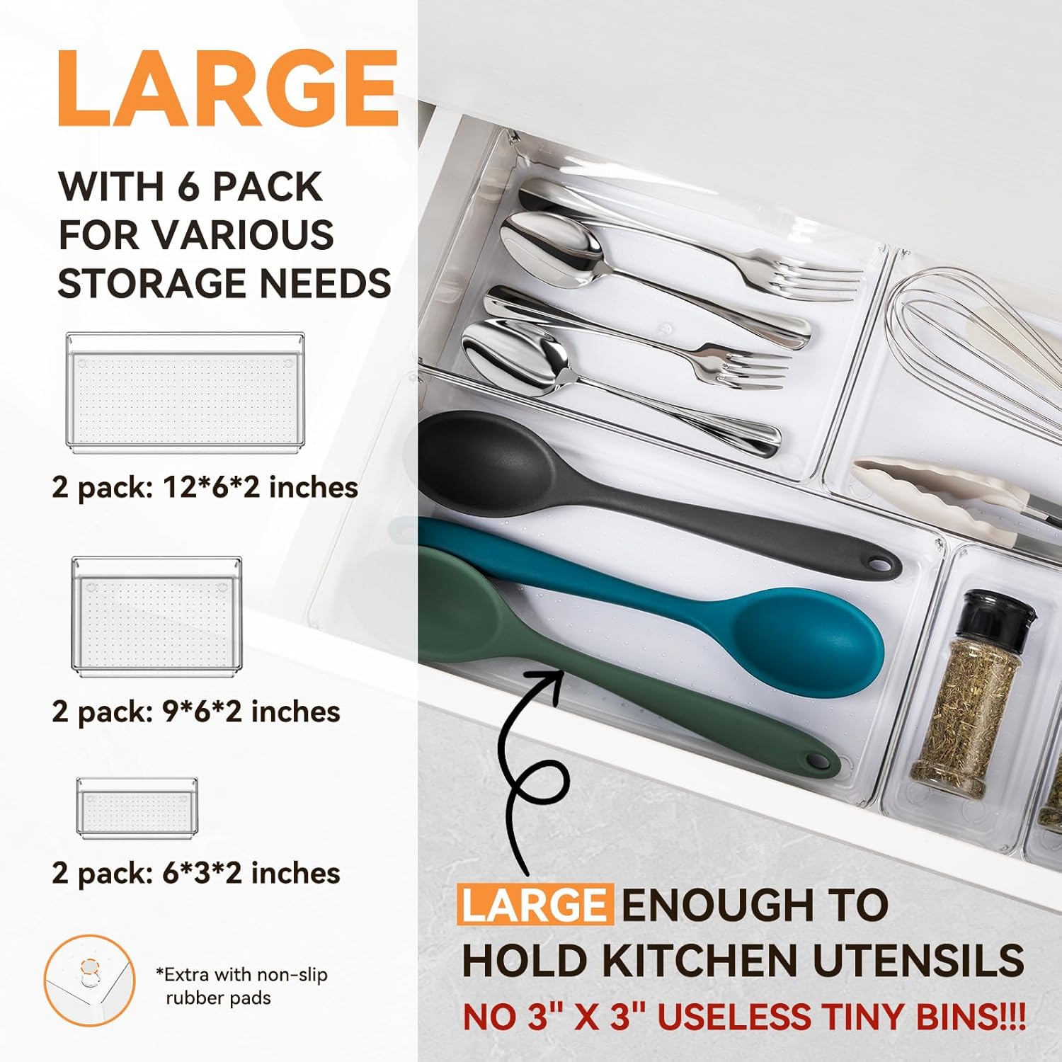 6-Piece Clear Storage Trays for Makeup, Utensils & Drawer Organization - Image 3