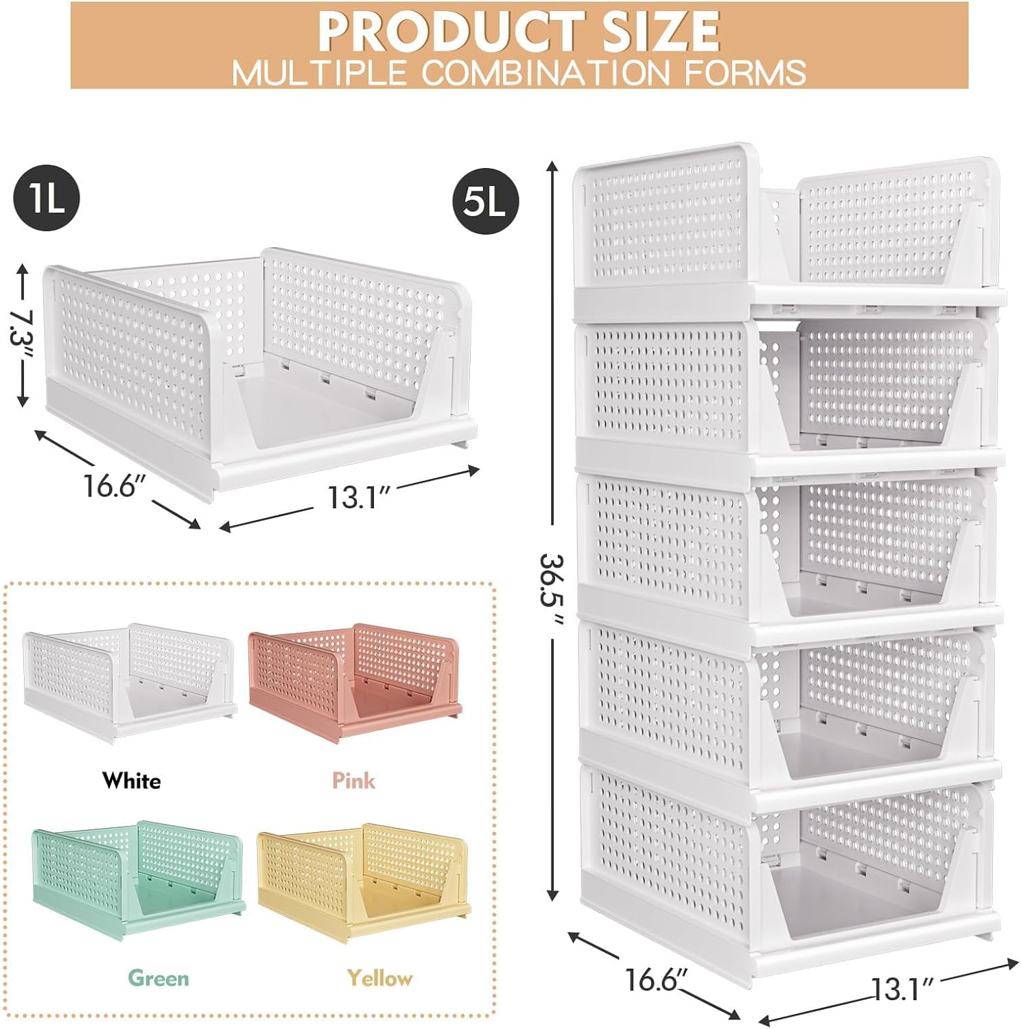 5 Pack Stackable Closet Storage Basket - Image 2