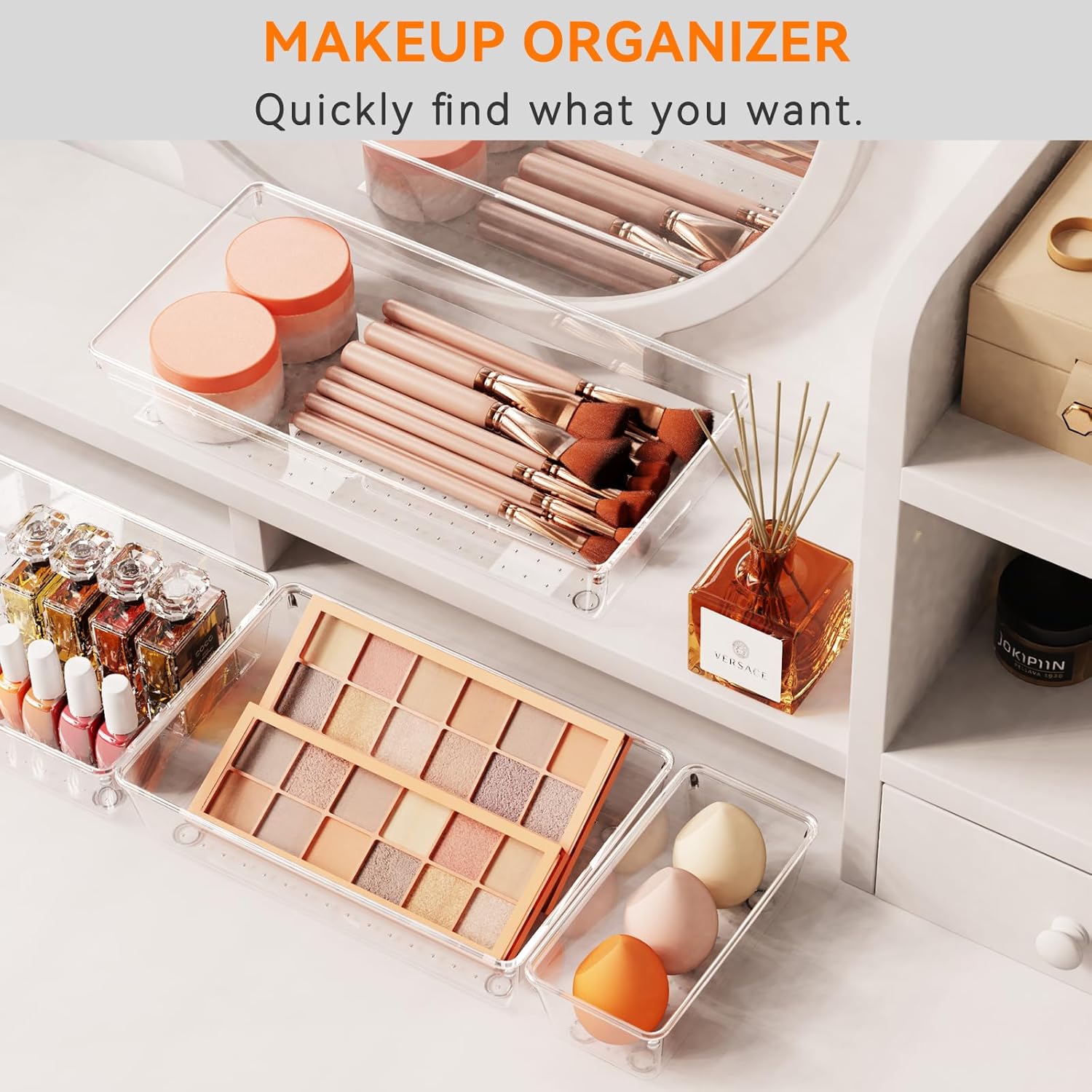 6-Piece Clear Storage Trays for Makeup, Utensils & Drawer Organization - Image 2