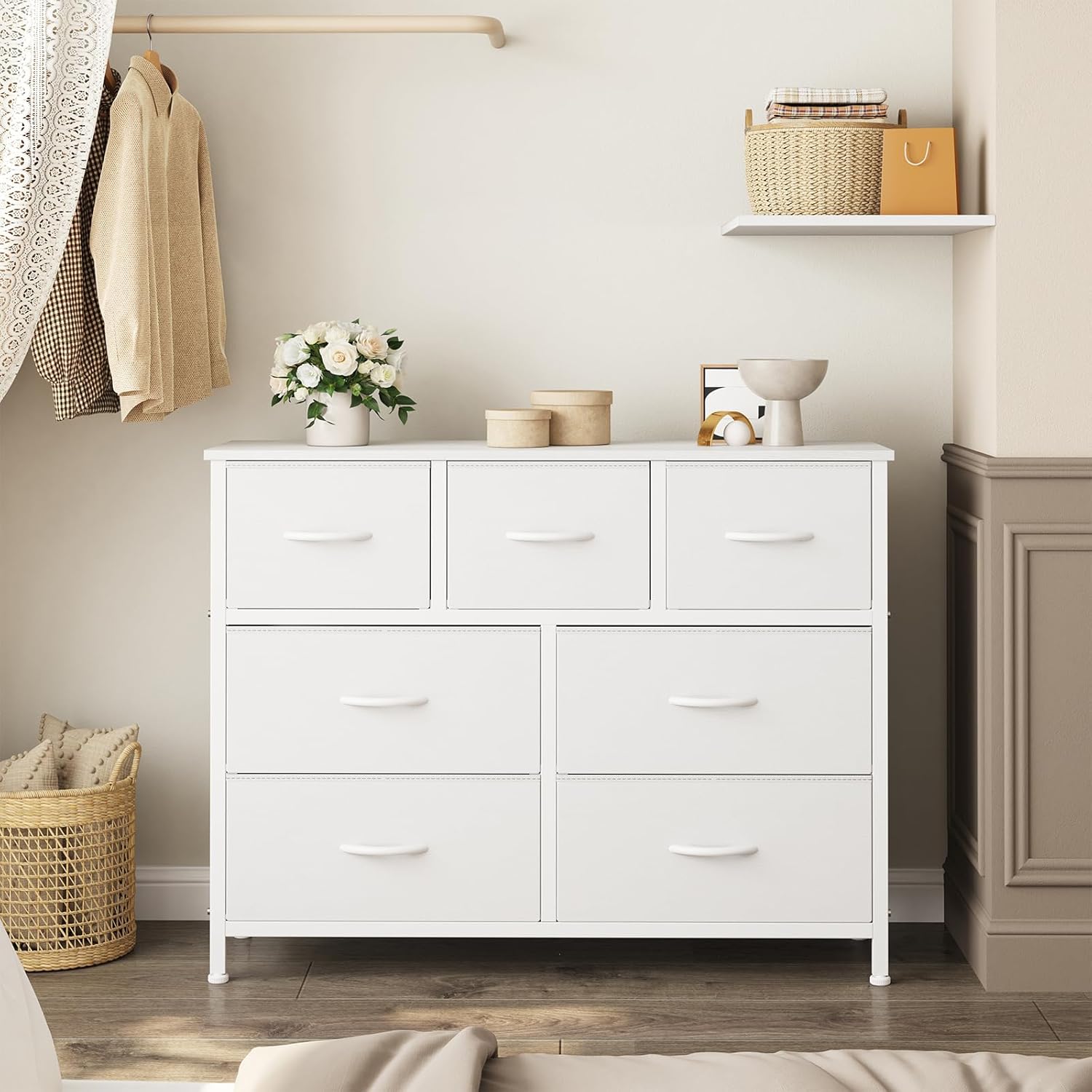 7-Drawer Fabric Storage Dresser with Wooden Top & Steel Frame - Image 5