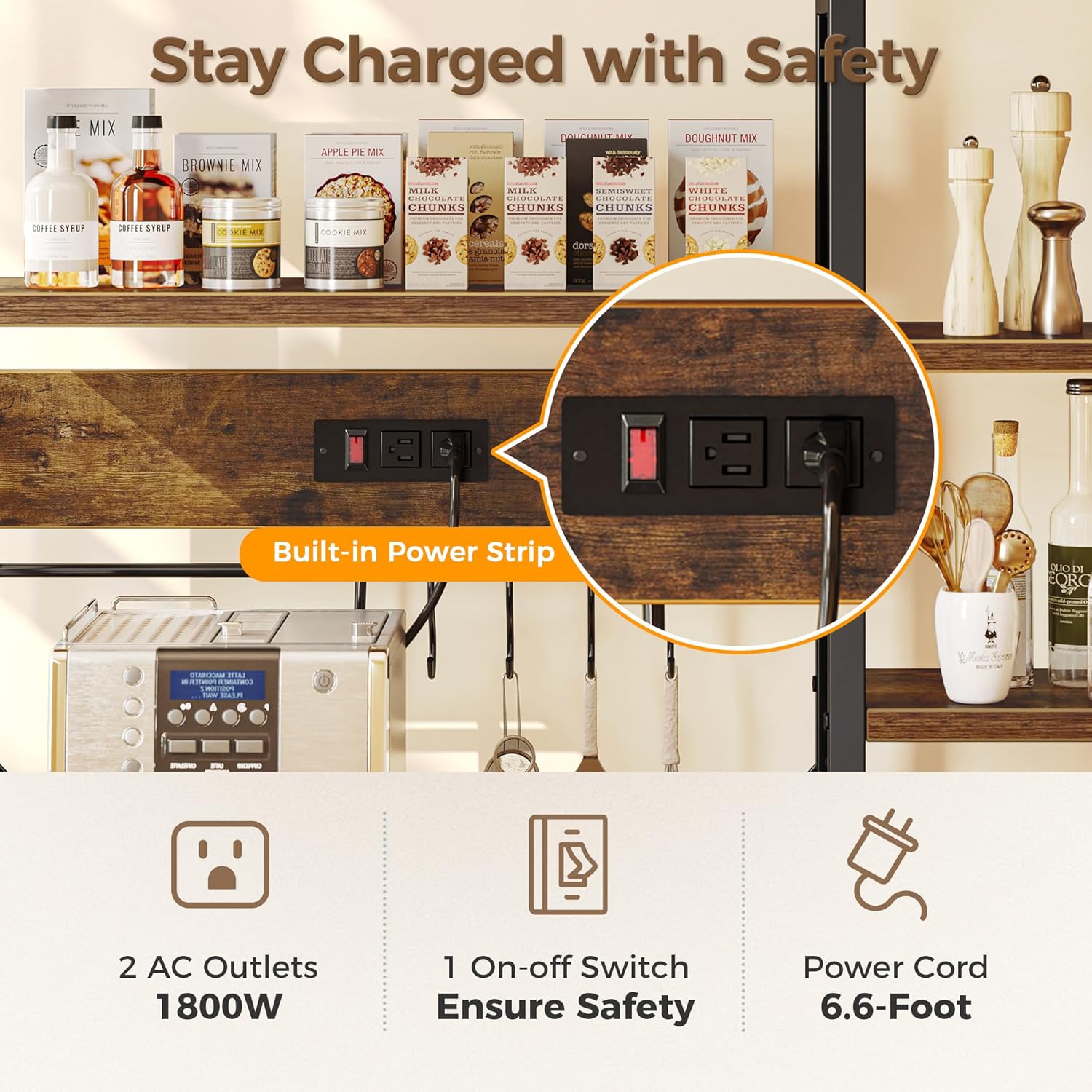 Multi-Function Kitchen Storage Rack with Power Outlets - Image 4