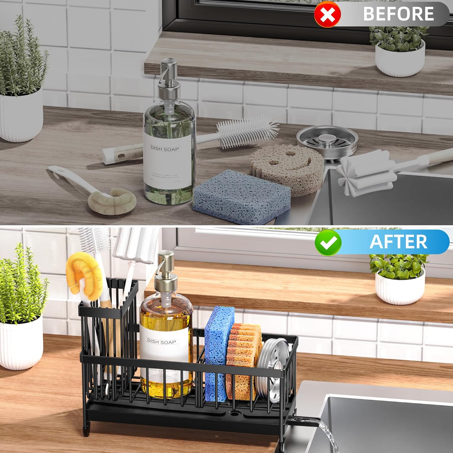 Rust-Resistant Kitchen Sink Organizer with Sponge & Brush Storage - Image 3
