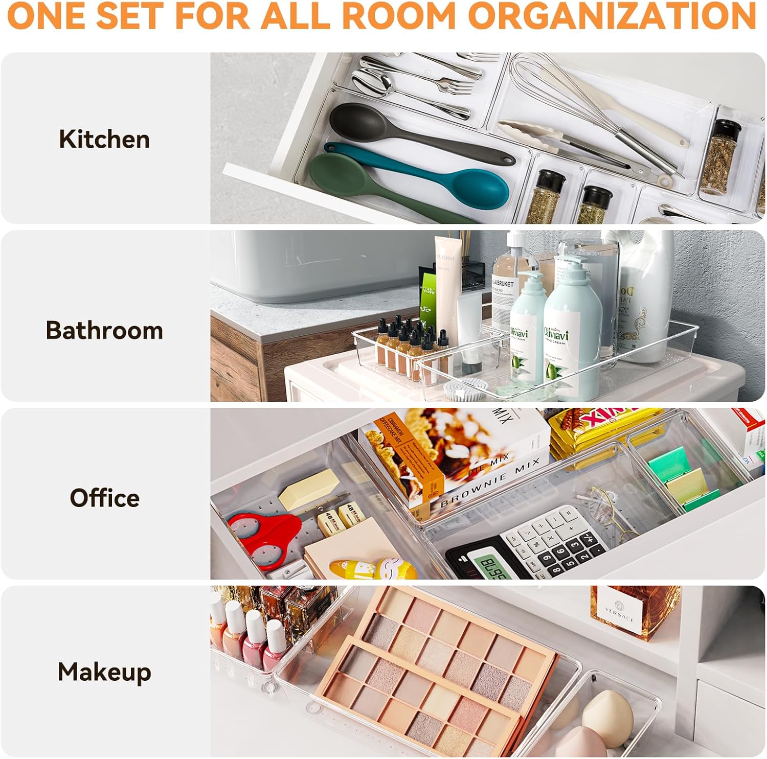 6-Piece Clear Storage Trays for Makeup, Utensils & Drawer Organization - Image 4