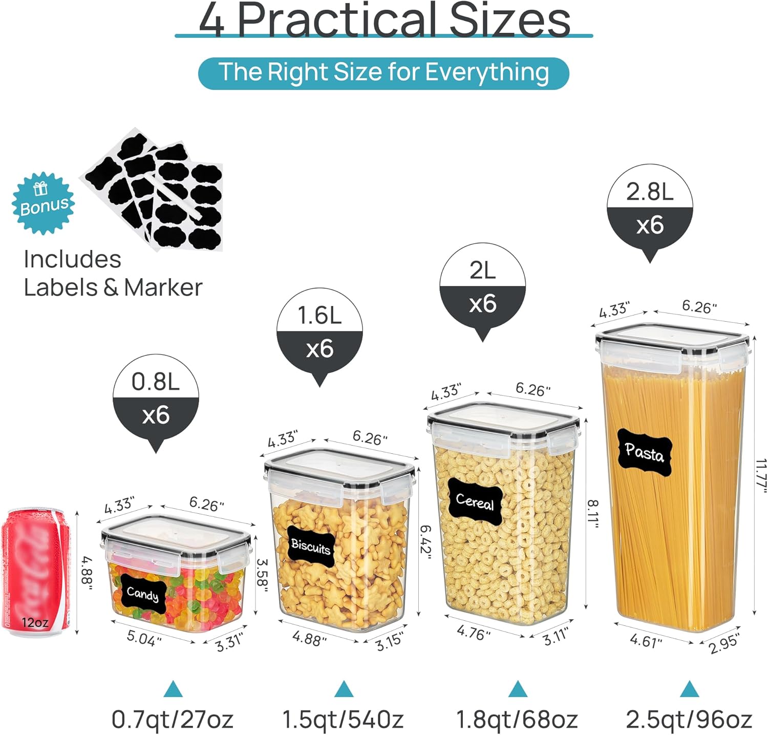 24-Piece Pantry Organization Container Set with Airtight Lids & Reusable Labels - Image 3