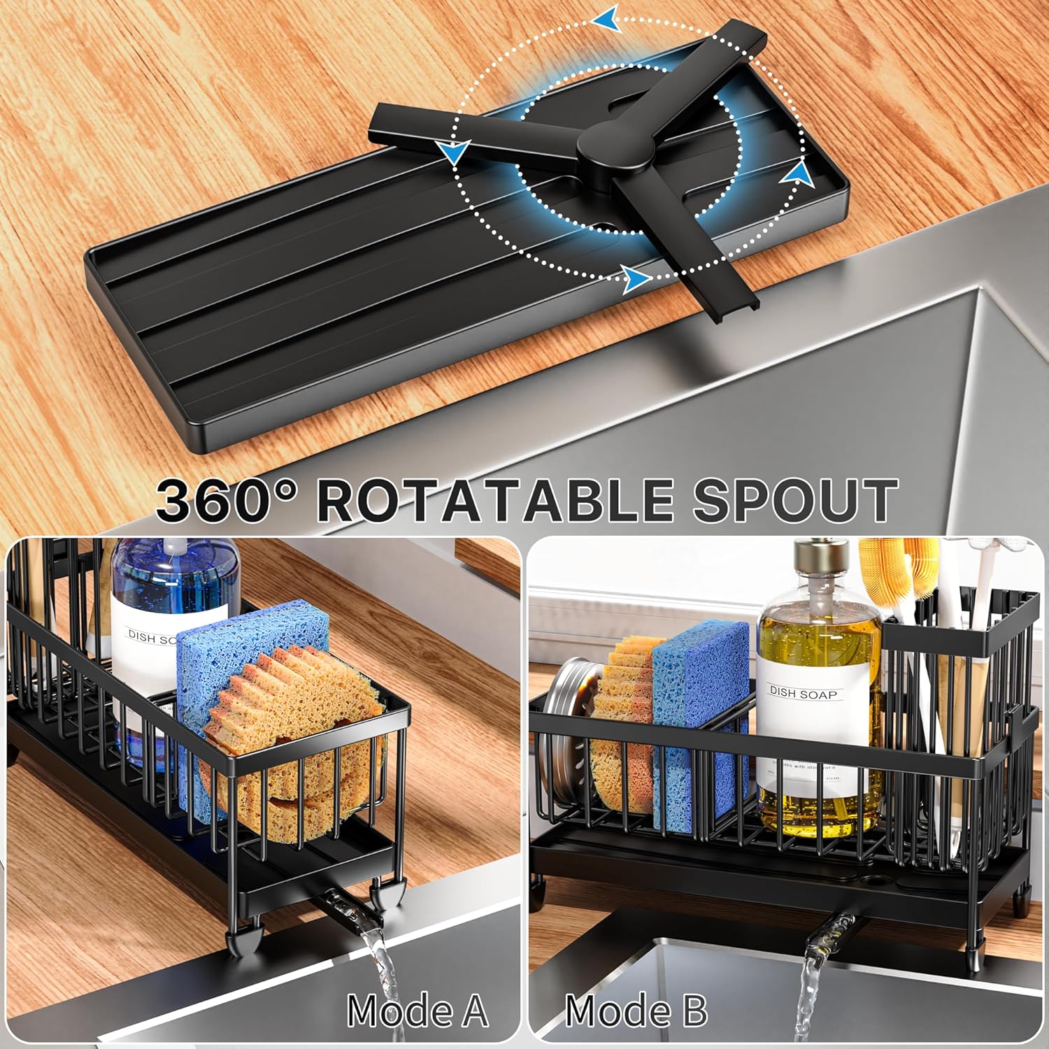 Rust-Resistant Kitchen Sink Organizer with Sponge & Brush Storage - Image 2