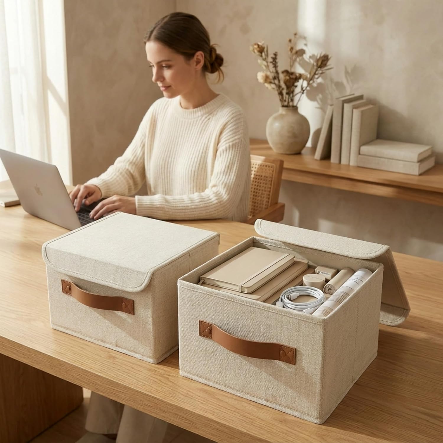 Decorative Linen Organizer Boxes - Image 5