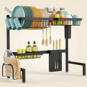 Adjustable Over-the-Sink Kitchen Drying Rack with 2-Tier Storage