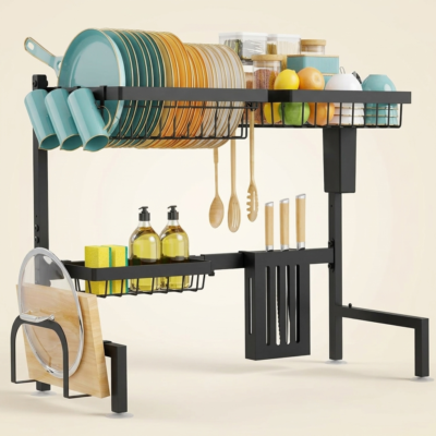 Adjustable Over-the-Sink Kitchen Drying Rack with 2-Tier Storage