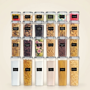 24-Piece Pantry Organization Container Set with Airtight Lids & Reusable Labels