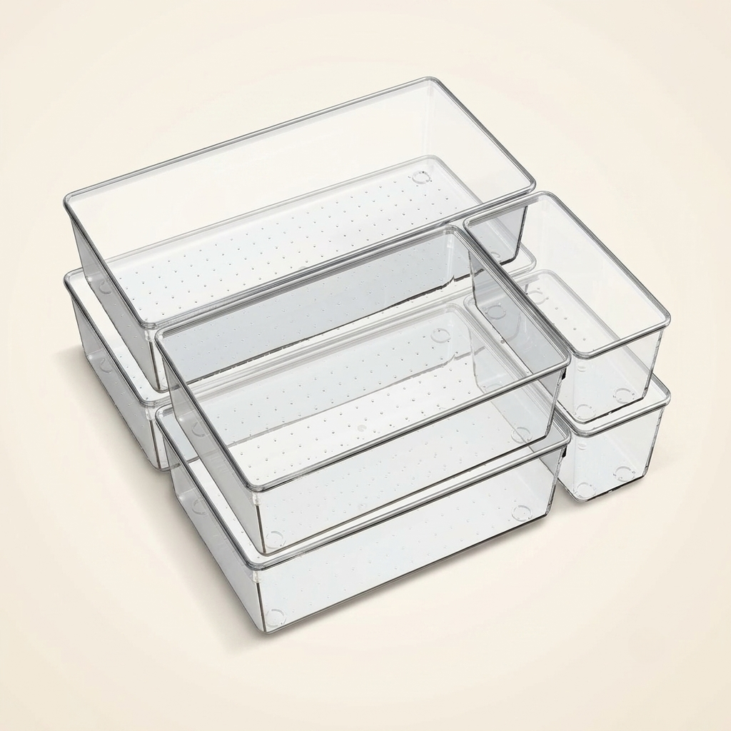 6-Piece Clear Storage Trays for Makeup, Utensils & Drawer Organization