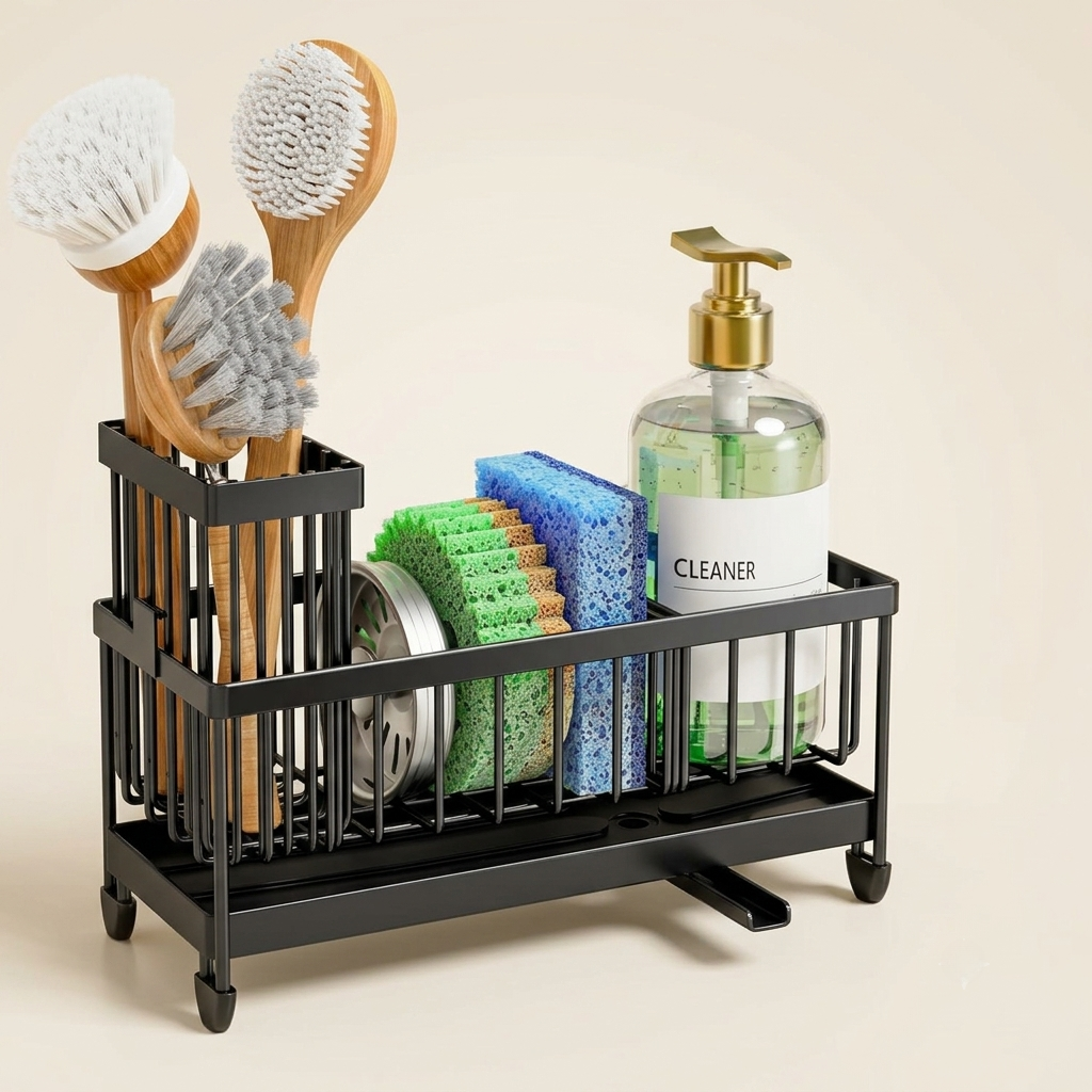 Rust-Resistant Kitchen Sink Organizer with Sponge & Brush Storage