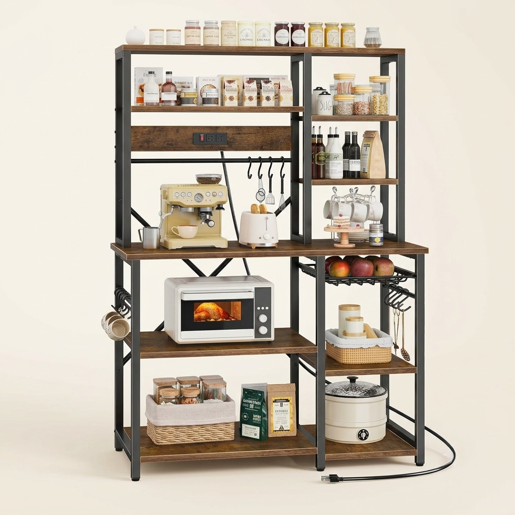 Multi-Function Kitchen Storage Rack with Power Outlets