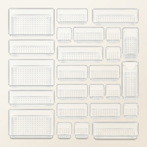 25 PCS Clear Plastic Drawer Organizers Set