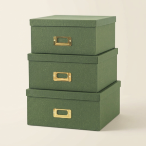 Green Kraft Paper Boxes for Storage - Set of 3 Square
