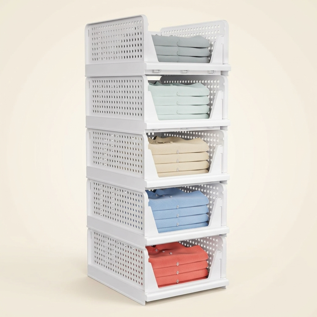 5 Pack Stackable Closet Storage Basket