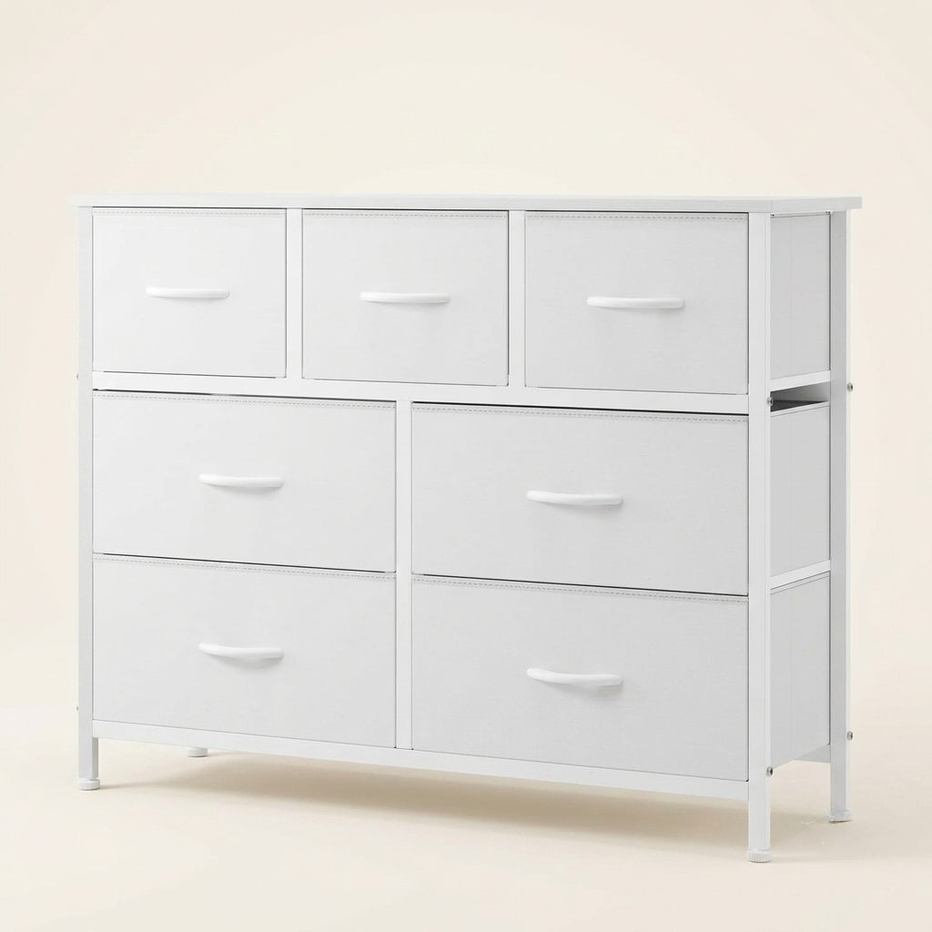 7-Drawer Fabric Storage Dresser with Wooden Top & Steel Frame